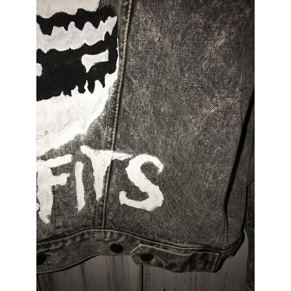VTG Custom Hand painted Throwback Denim Misfits 80s Jacket XL Punk Rockstar - Picture 7 of 9